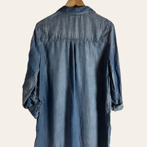 Chico’s Long Denim Button Front Light Wash Shirt Mini Dress Size 8 - Picture 8 of 12